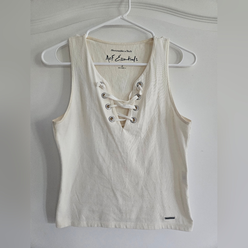 Abercrombie & Fitch A&F Essentials Tank Top Lace Up  Sleeveless Womens S Ivory